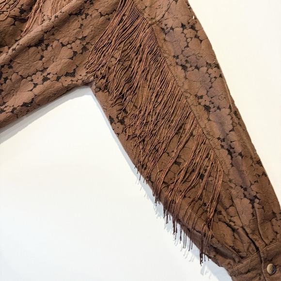 Shyanne Brown Lace Button Down Shirt with Fringe - Picture 5 of 10